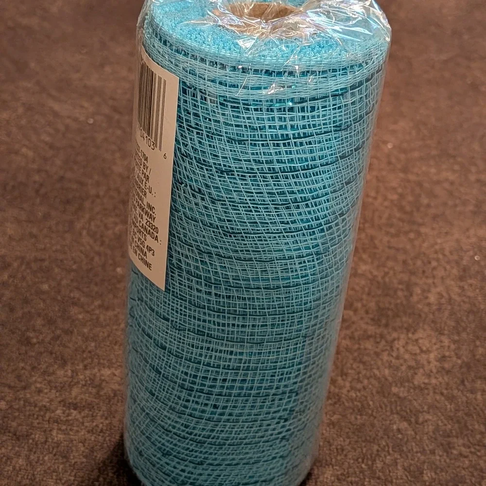 Floral Garden Turquoise Blue Decorative Mesh Ribbon 6‎ inch x 5 yard Roll 207237